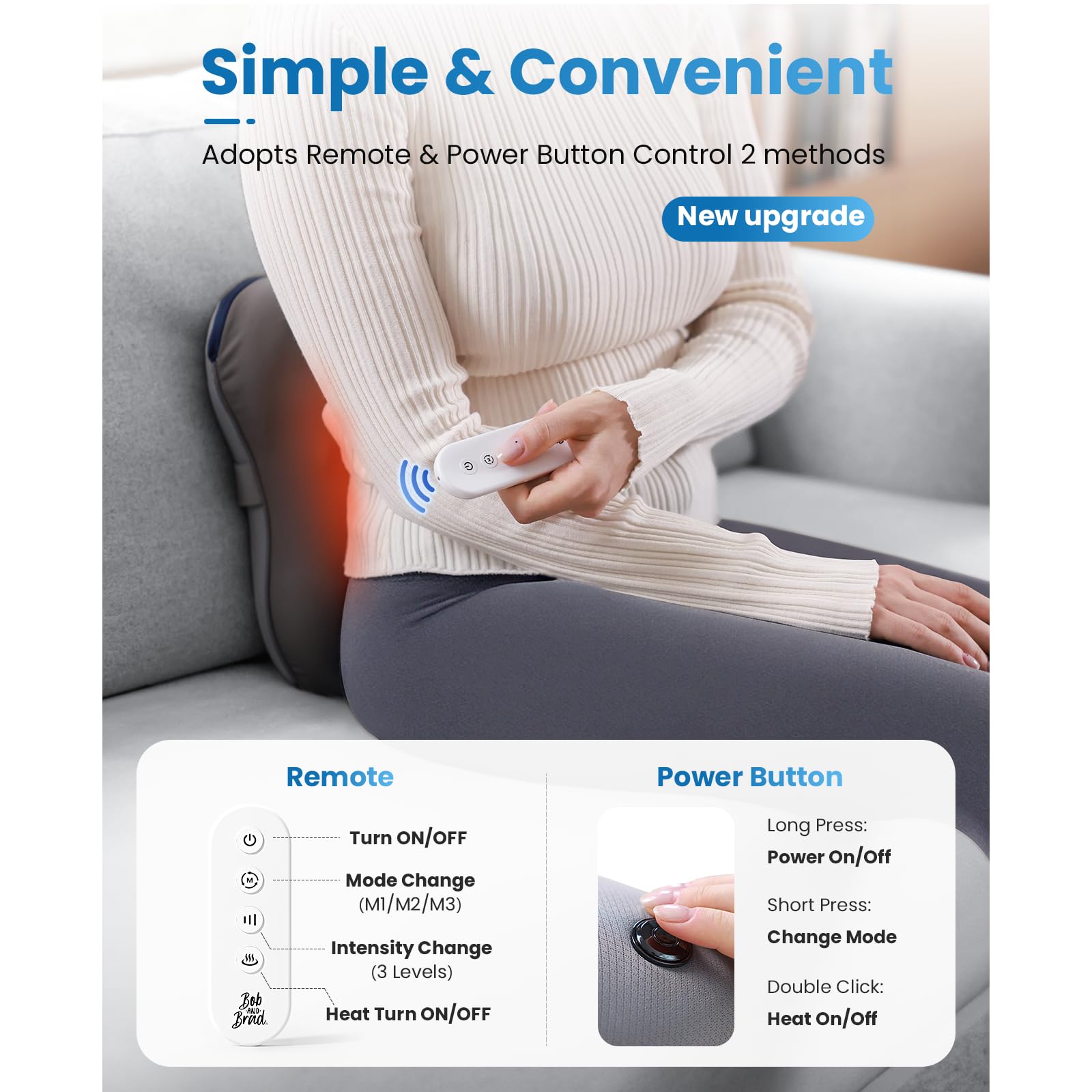 BOB AND BRAD EZBack Plus 3D Shiatsu nodes relieve shoulder tension.