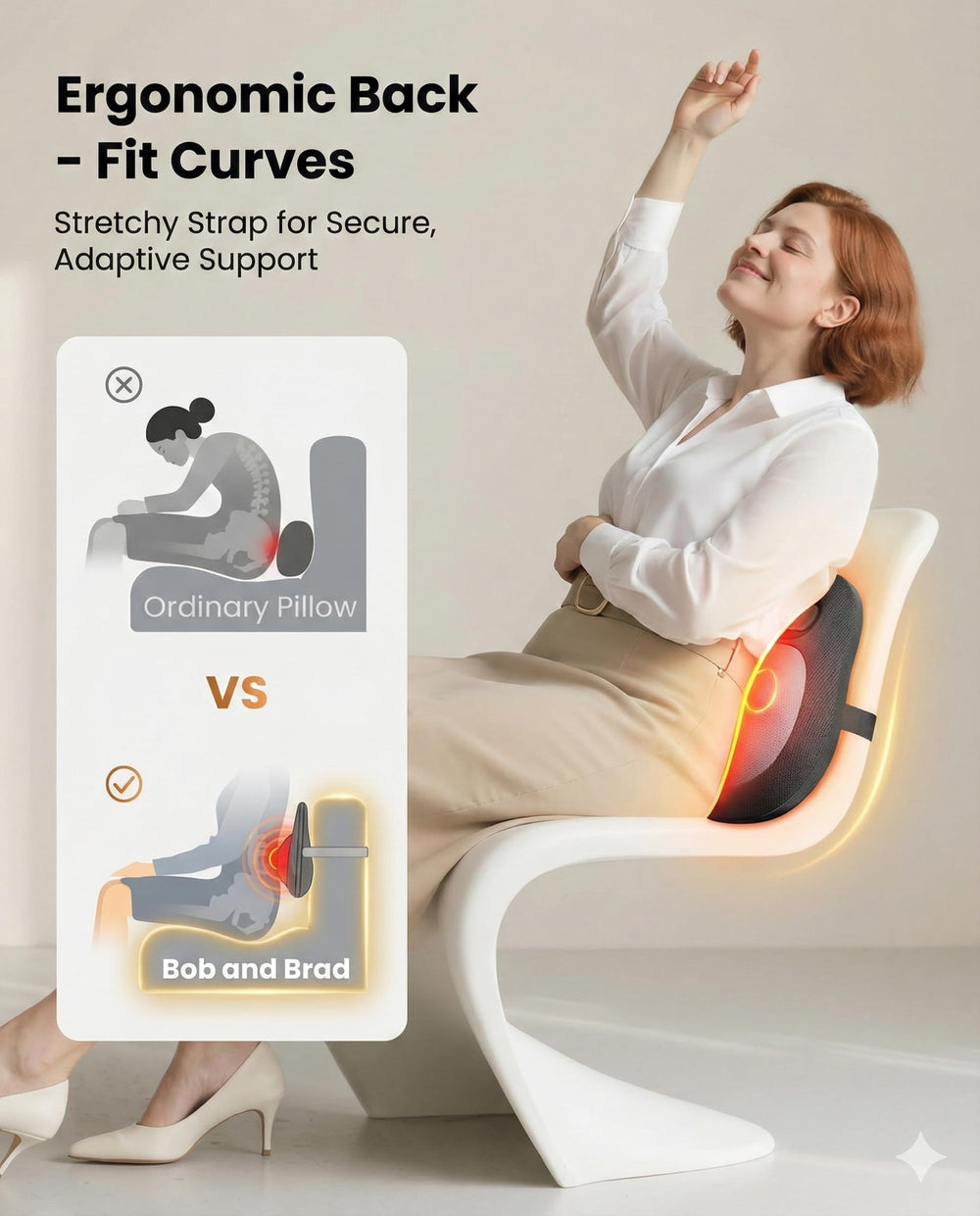 BOB AND BRAD EZBack two-way massage design for chair and neck cradle.