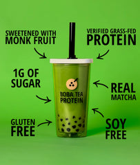 Measuring scoop and powder showing 25g protein per serving.