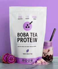 Boba Tea Protein taro milk powder dissolving in liquid for quick, convenient drinks.