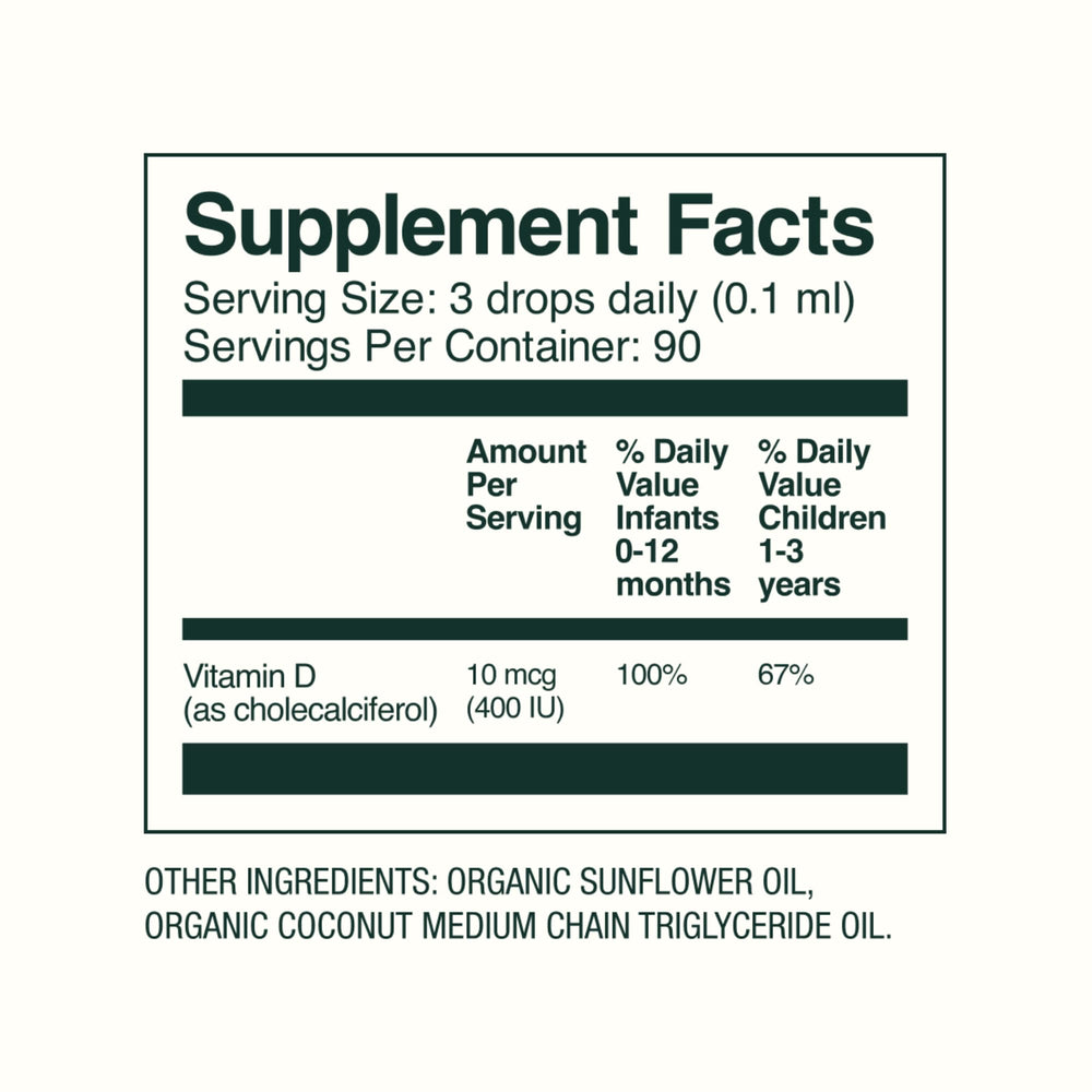 Bobbie Organic D Drops packaging highlights organic status for trust.