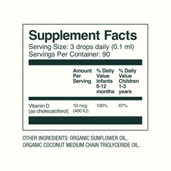 Bobbie Organic D Drops packaging highlights organic status for trust.