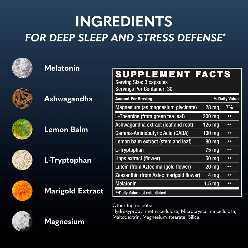 BODi Last Thing capsules close-up highlights a premium sleep support blend for easier winding down.