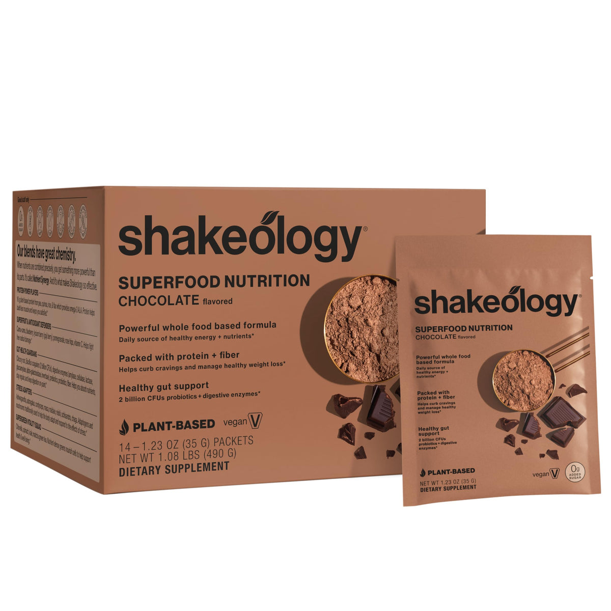 BODi Shakeology chocolate packet ready for grab-and-go nutrition.