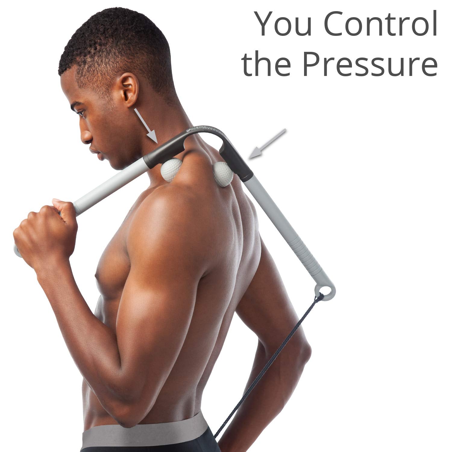 Body Back AccuMassage percussion-hammer extended arm reaches hard-to-reach knots safely.