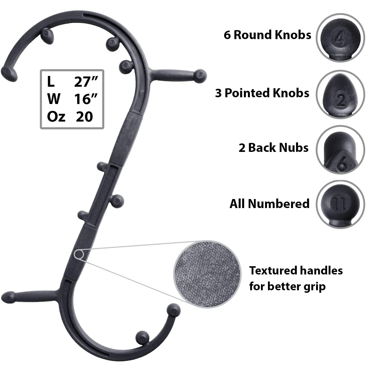 Body Back Buddy Elite black finish texture implies premium quality.