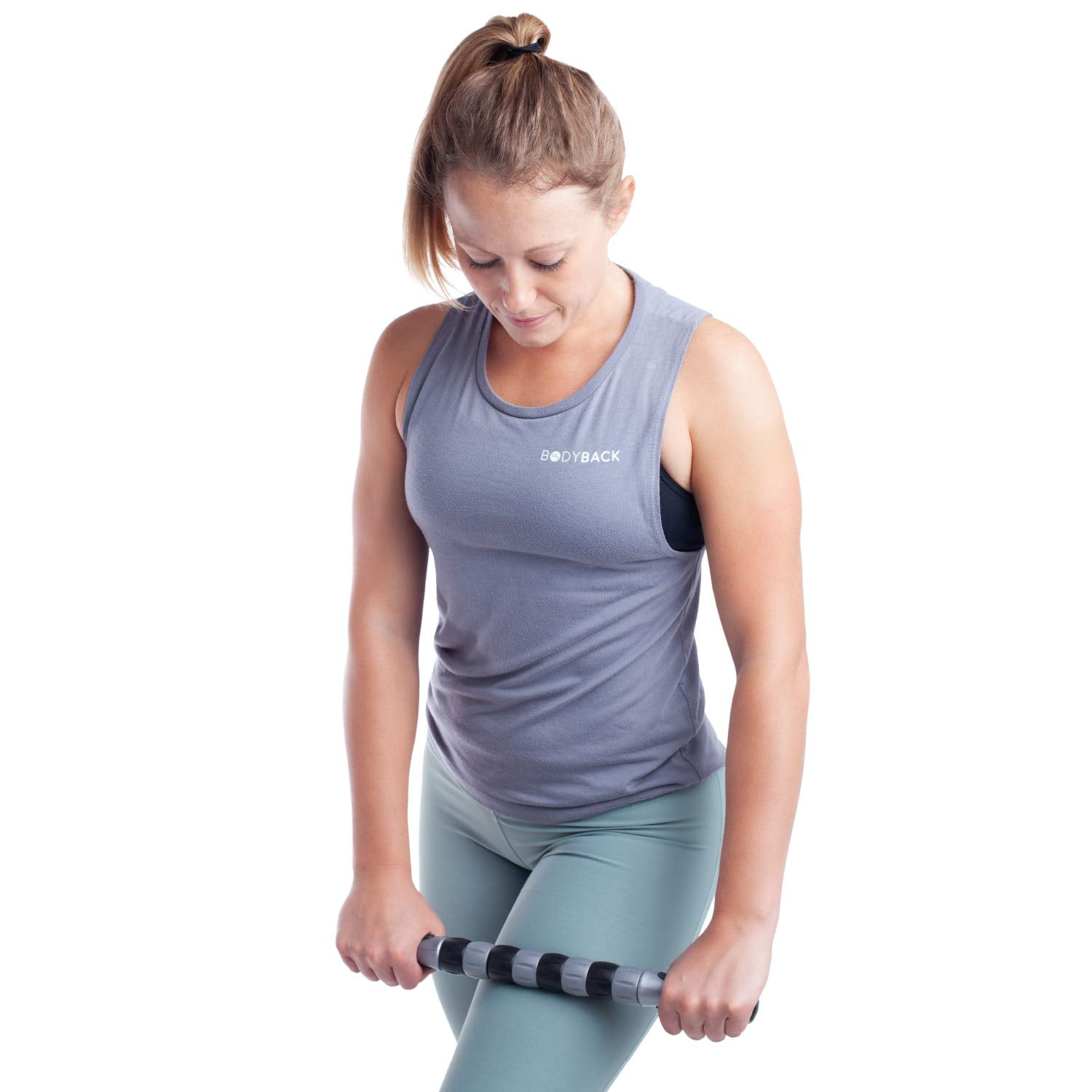 Body Back Buddy massage stick with textured beads for smooth muscle rolling.