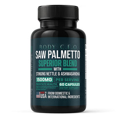 BODY C.E.O. Saw Palmetto bottle for prostate support and urinary health.