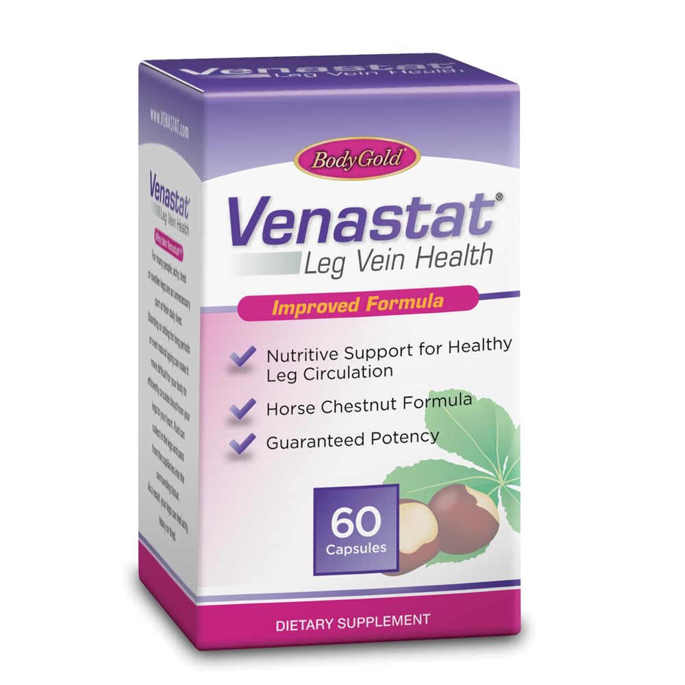 Body Gold Venastat bottle shows leg vein support for daily comfort