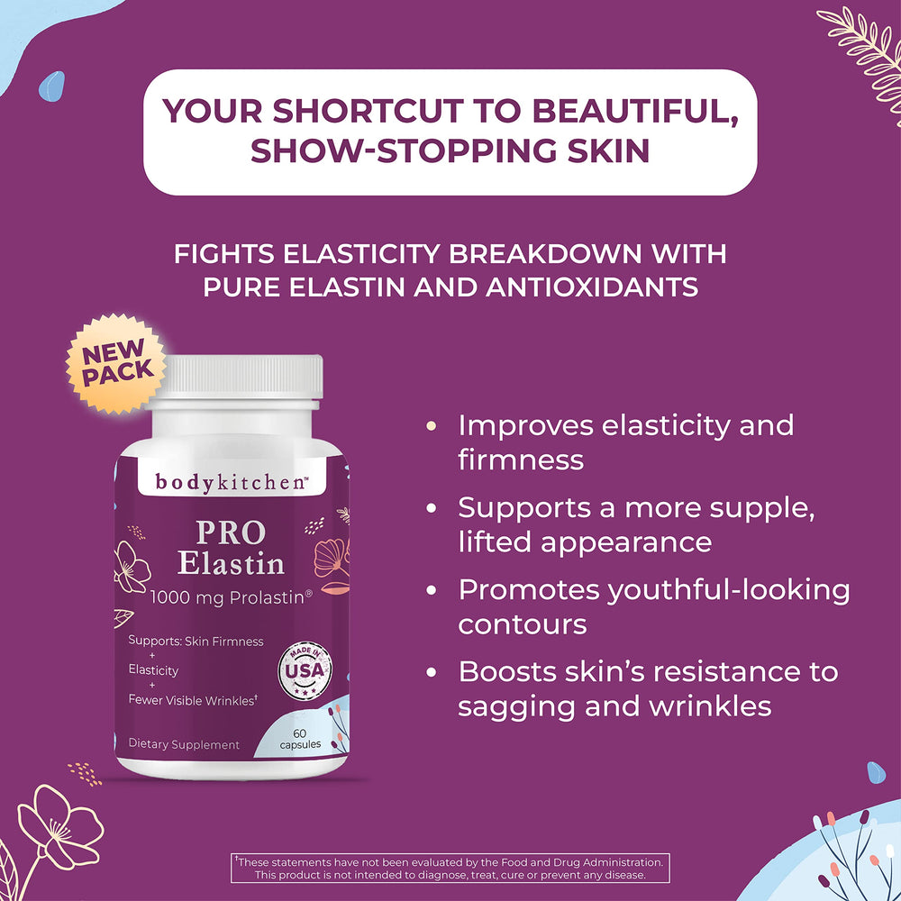 Body Kitchen Pro-Elastin daily routine setup with glass of water.