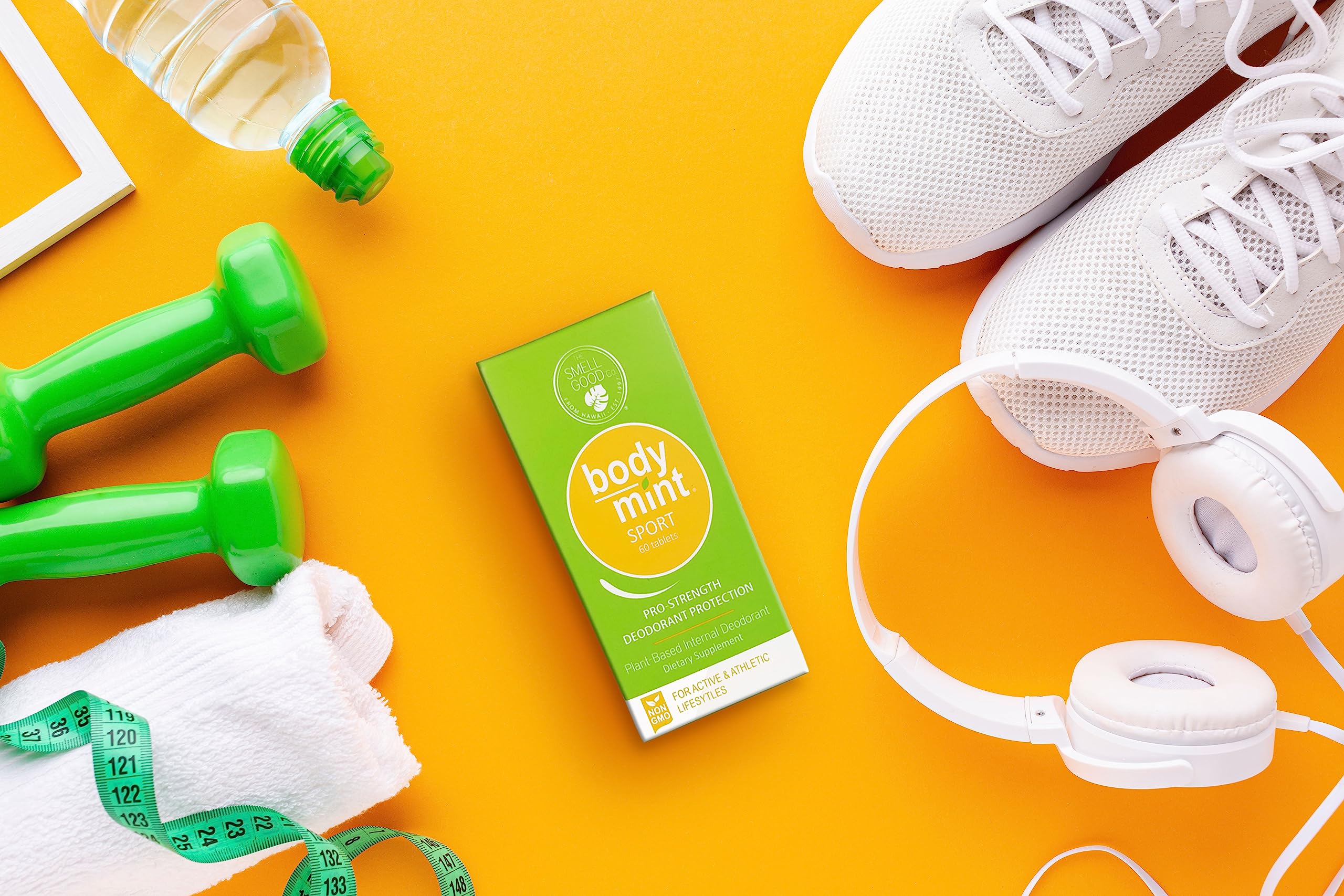 Body Mint Sport packaging shot emphasizing plant-based ingredients for odor control.