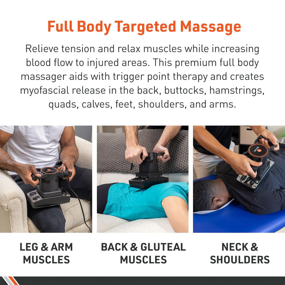 Body Sport massager on shoulder for deep tissue comfort.