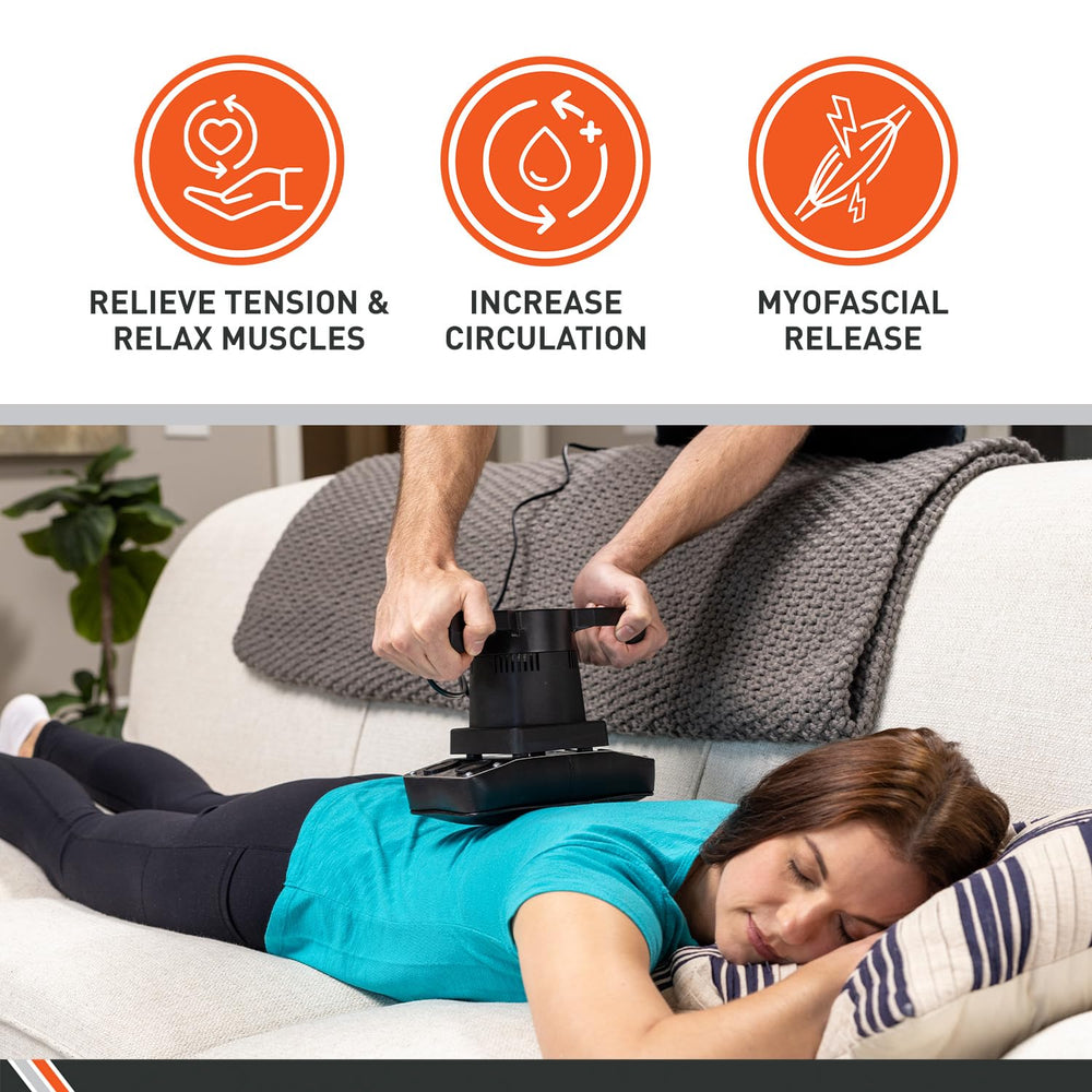 Body Sport massager performing trigger-point therapy on tight spots.