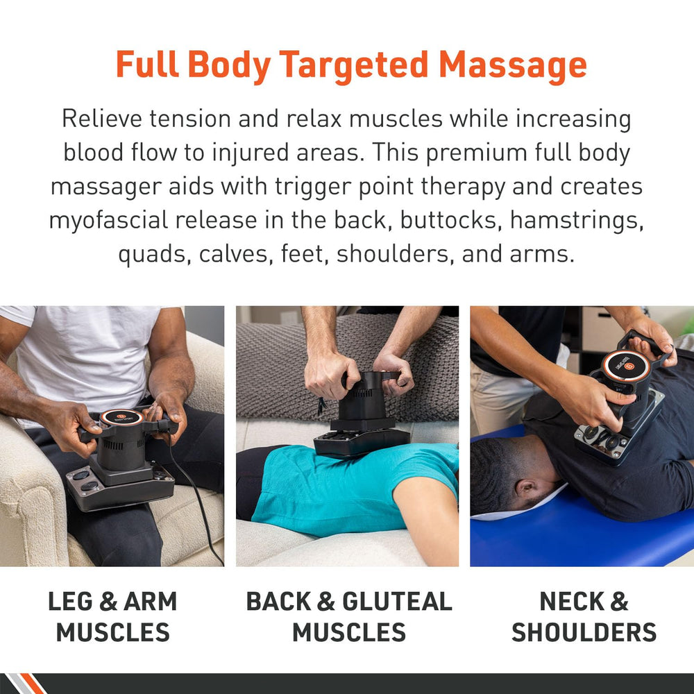 Body Sport massager applied to calves to improve circulation and relief