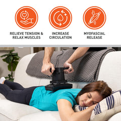 Body Sport massager used on the quads to loosen tight muscles