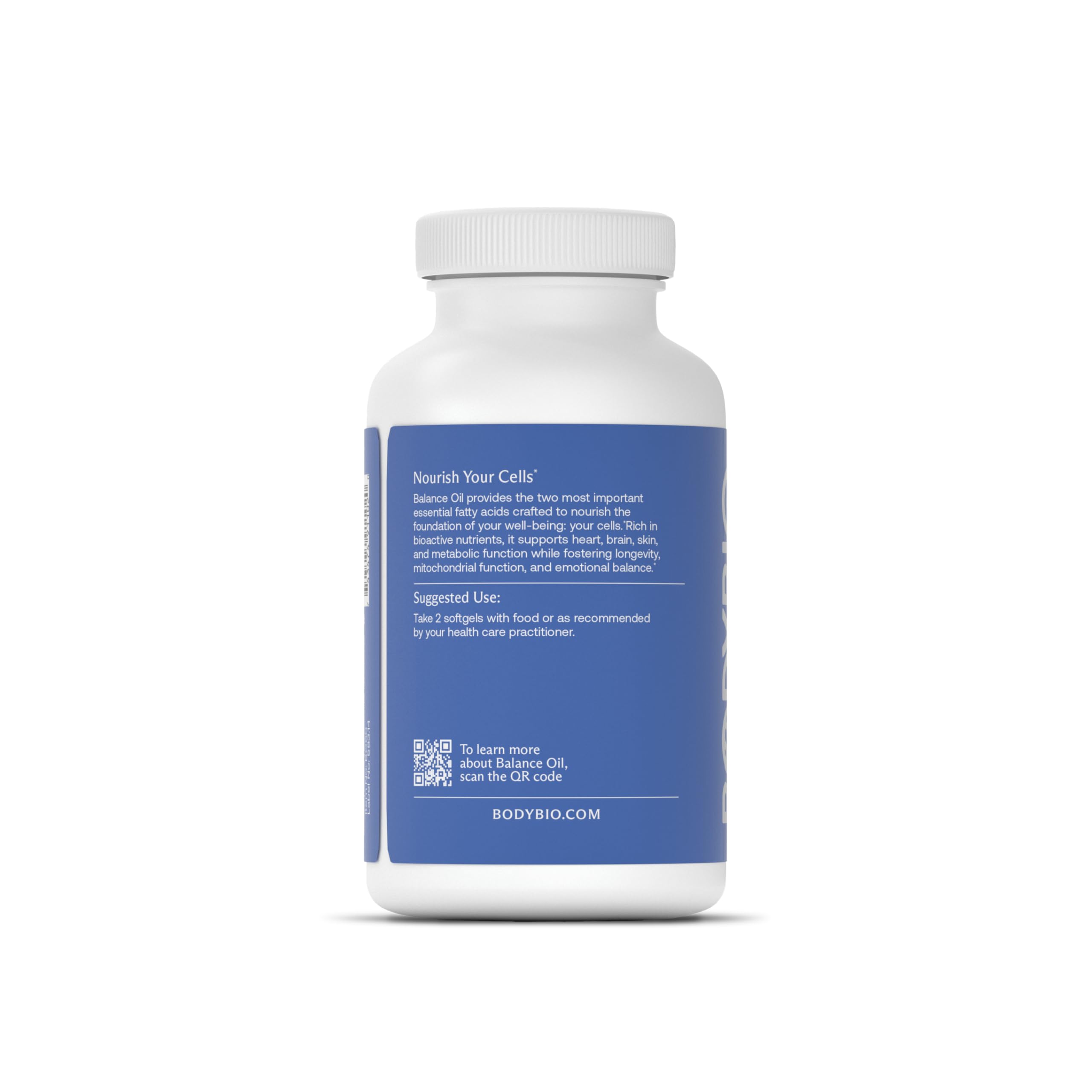 BodyBio Balance Oil label details emphasizing the 4:1 omega ratio for balance.
