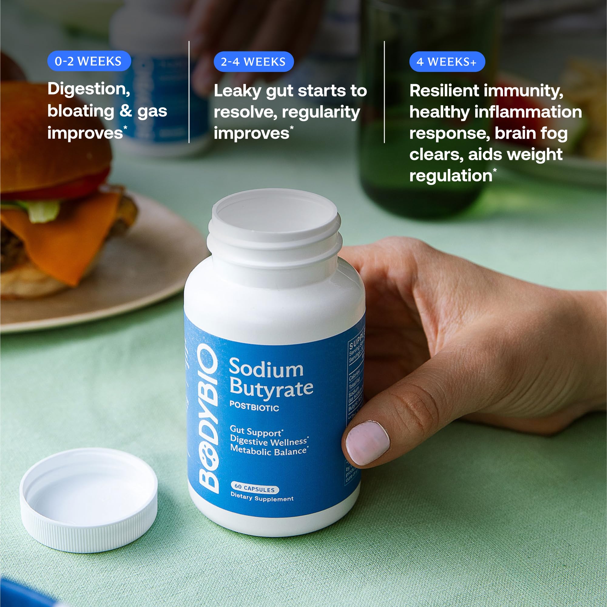 BodyBio Butyrate packaging and design highlighting no fillers.