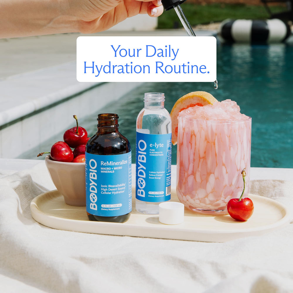 BodyBio e-Lyte in a gym bag ready for keto-friendly hydration on the go.