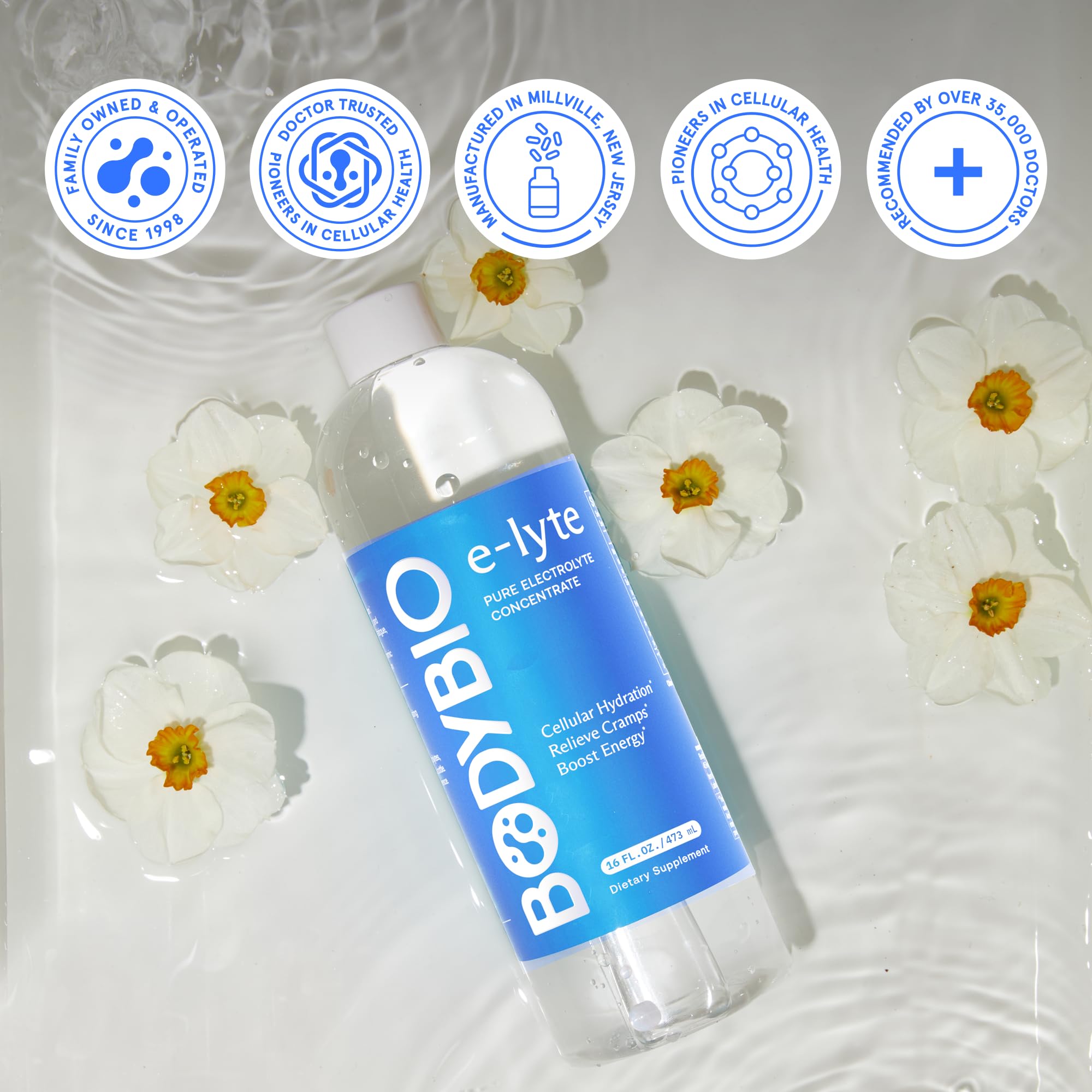 BodyBio e-Lyte after workout scene emphasizes steady hydration and recovery support.