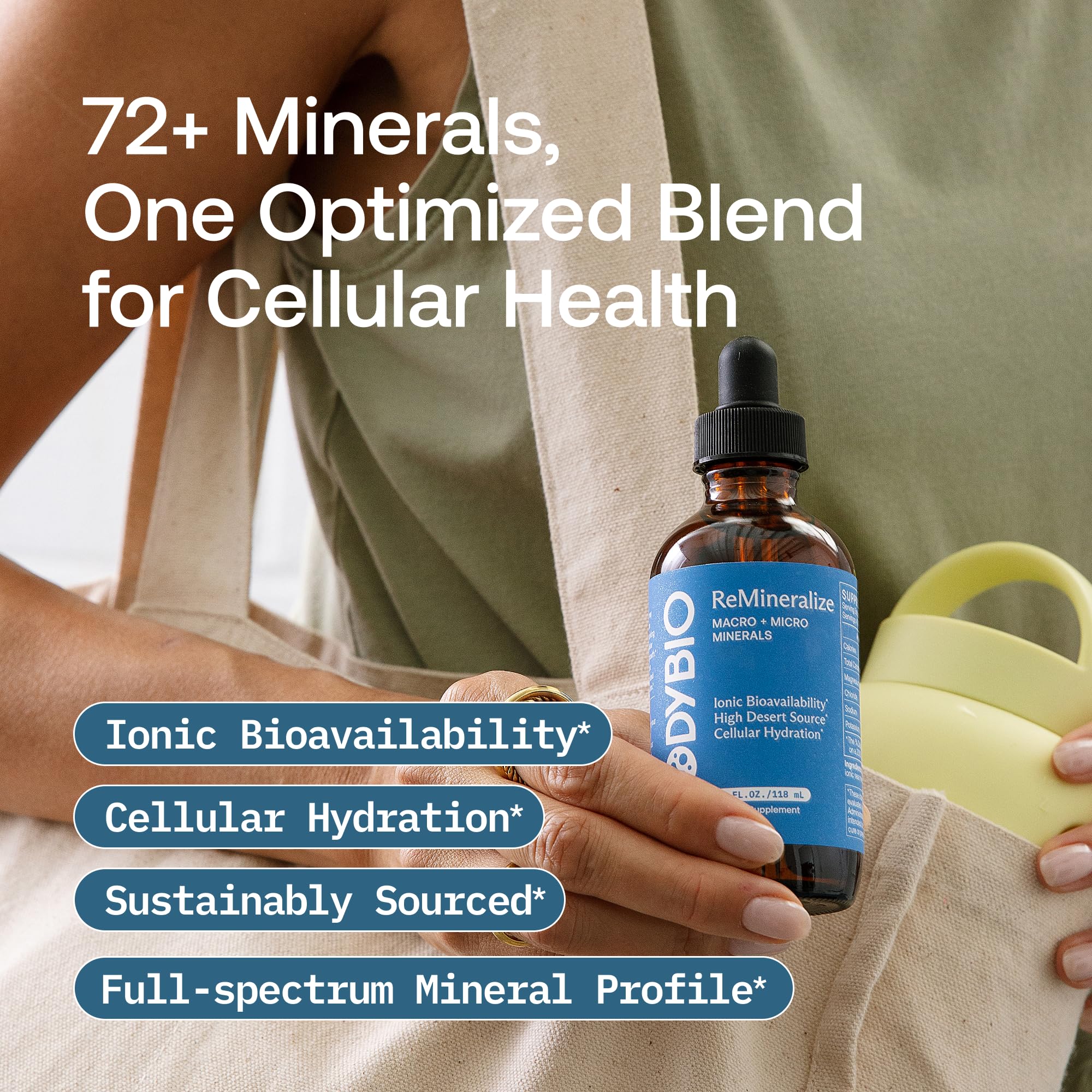 Glass of water with BodyBio ReMineralize ready for hydration