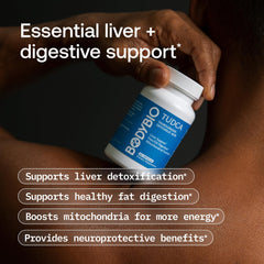 BodyBio TUDCA bottle label highlights 250 mg dosage and rigorous third-party testing.