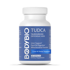 BodyBio TUDCA bottle with pills supports liver function and detox-friendly lifestyle.