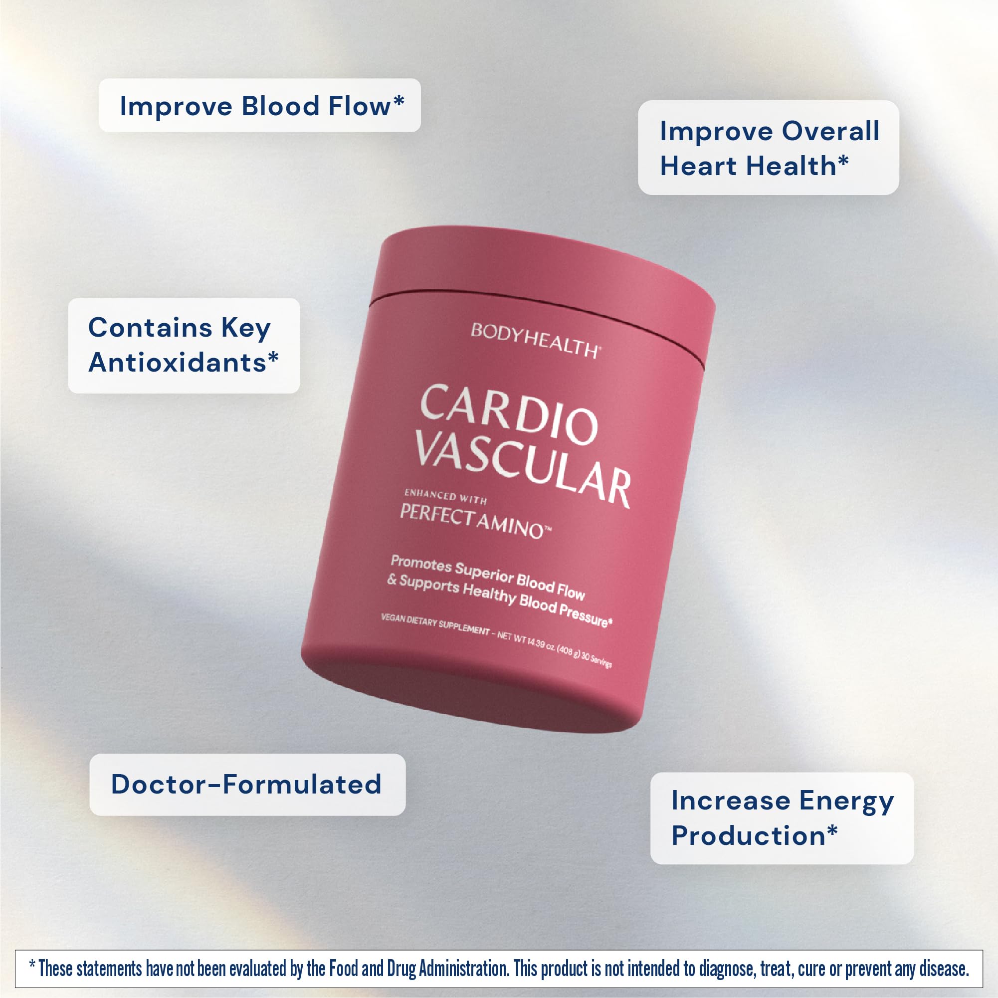 BodyHealth Cardio Vascular label highlights CoQ10, NR and heart-friendly ingredients