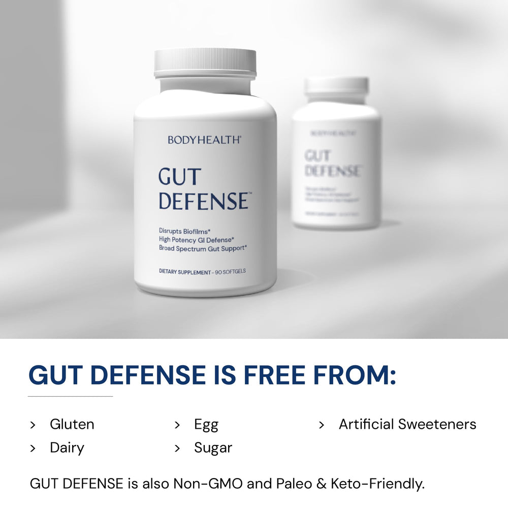 BodyHealth Gut Defense label closeup shows clean ingredients and quality