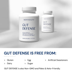 BodyHealth Gut Defense label closeup shows clean ingredients and quality