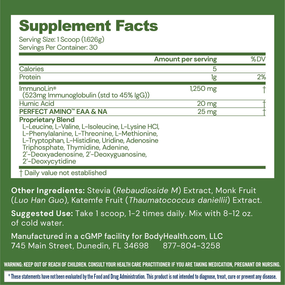 BodyHealth Gut Restore bottle and scoop ready to mix for convenient support.