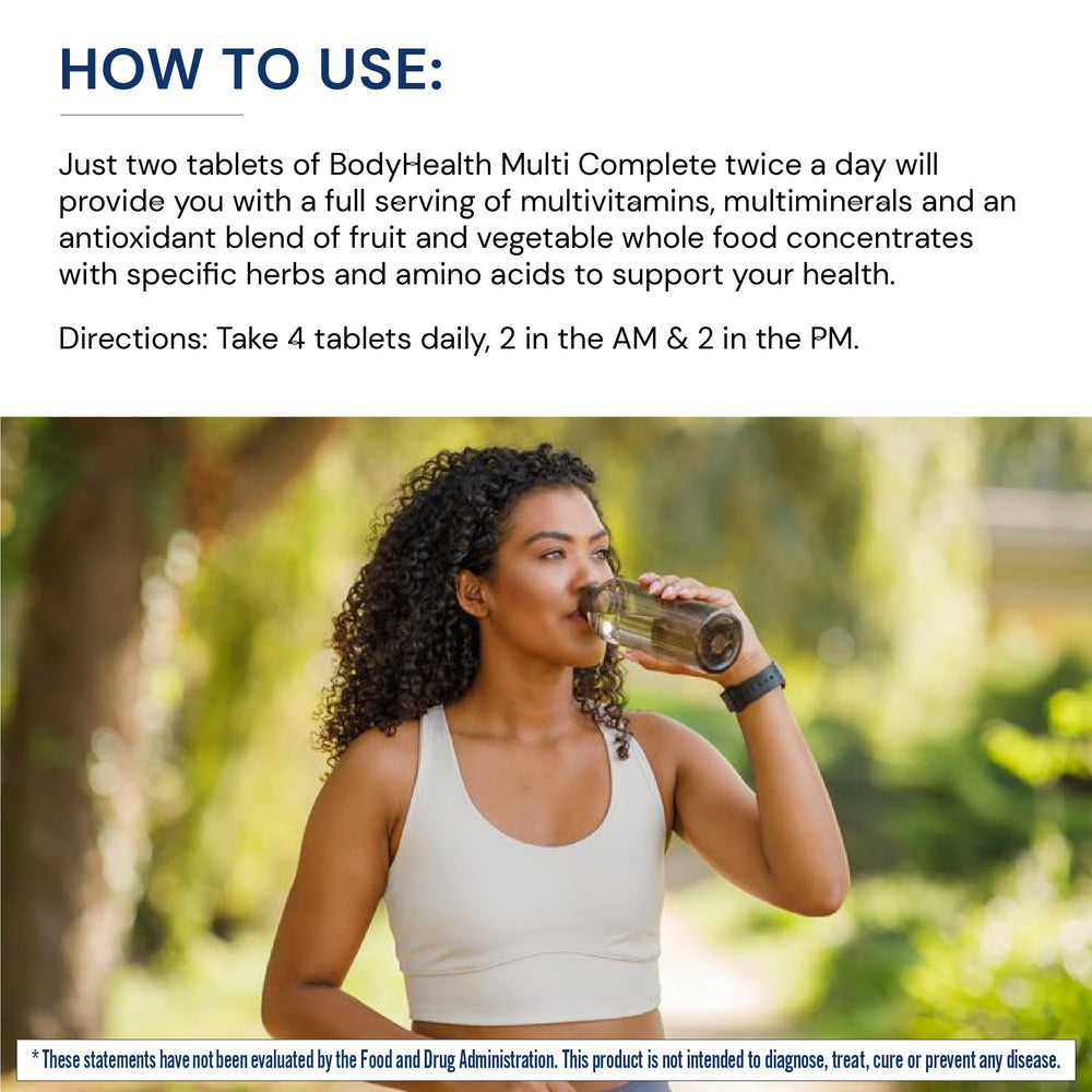 BodyHealth Multi Complete non-GMO and vegan seals on packaging
