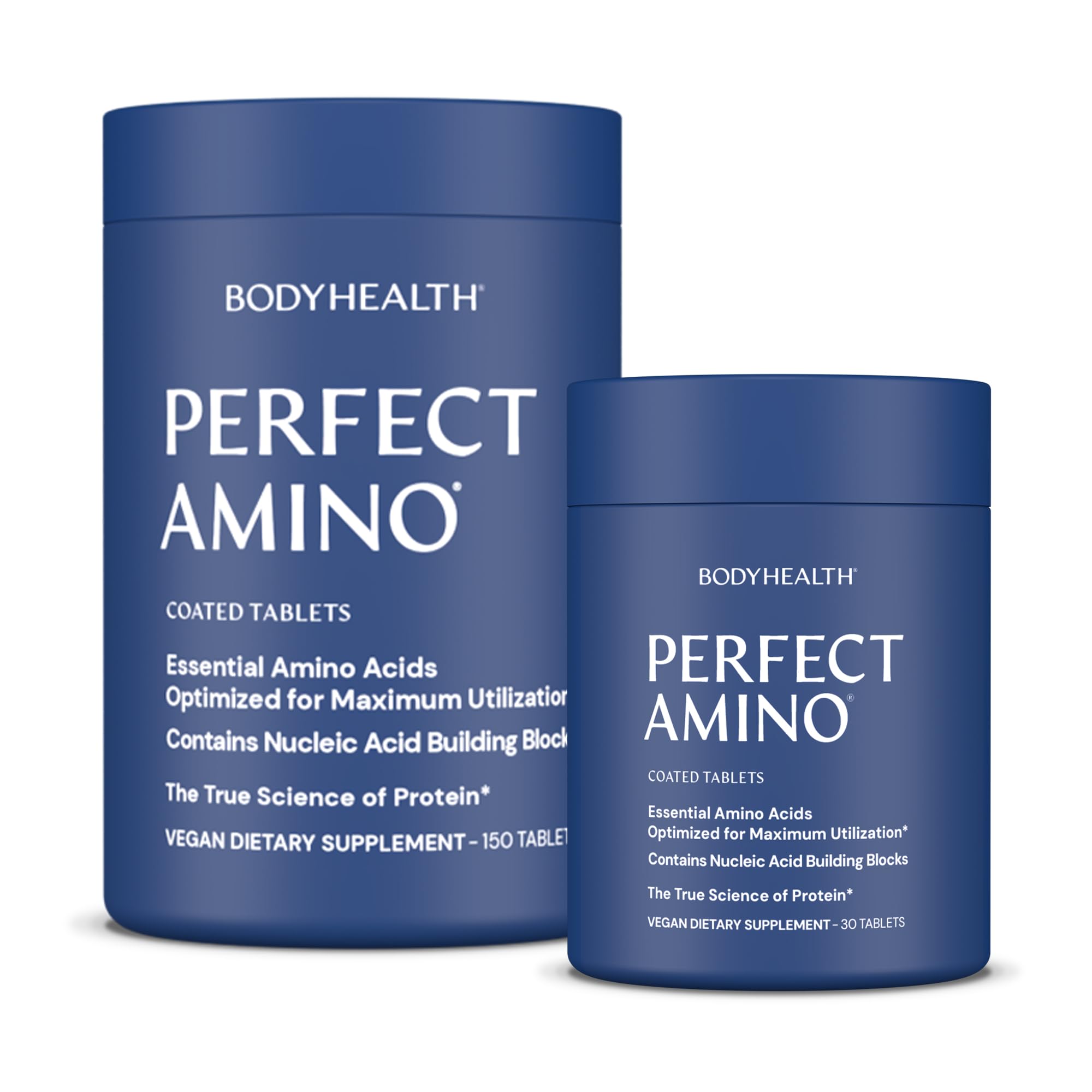 BodyHealth PerfectAmino bottle front label highlighting easy dosing.