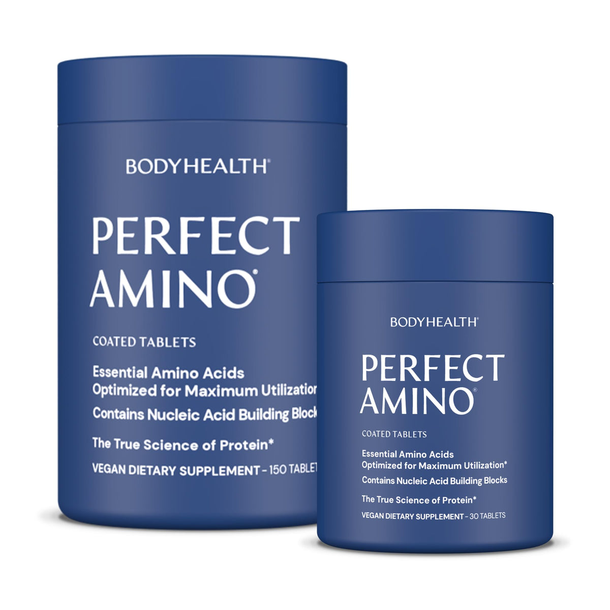 BodyHealth PerfectAmino bottle front label highlighting easy dosing.