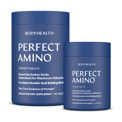 BodyHealth PerfectAmino bottle front label highlighting easy dosing.