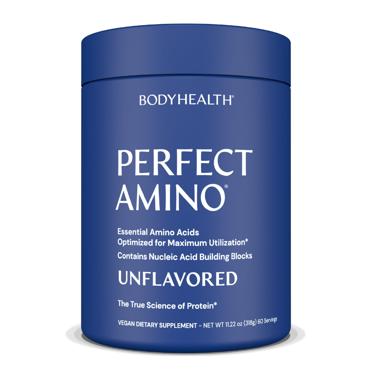 BodyHealth PerfectAmino bottle pours into a glass for a clean pre-workout boost.