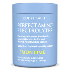 BodyHealth PerfectAmino Electrolyte Lemon Lime powder packet ready for quick hydration.