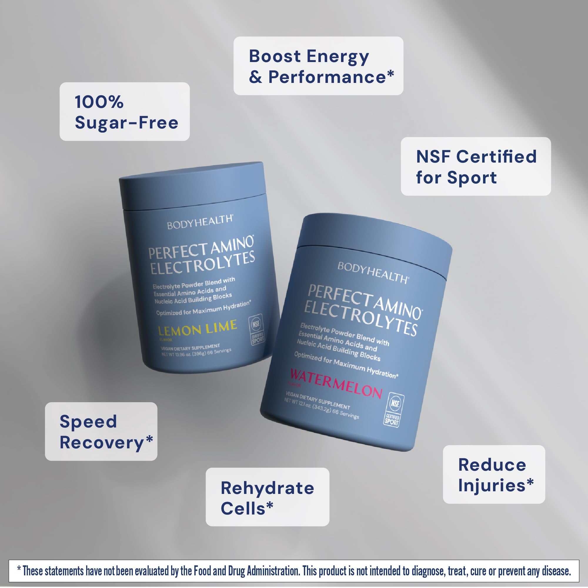 BodyHealth PerfectAmino Electrolytes glass with powder ready to mix and enjoy.