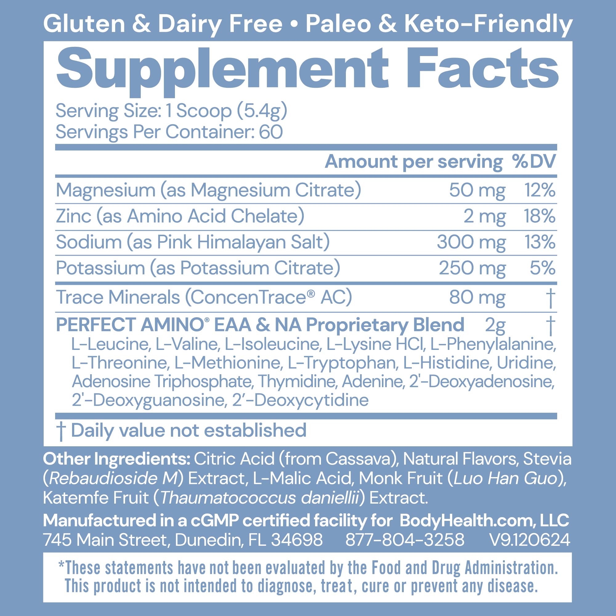 BodyHealth PerfectAmino Electrolytes powder dissolving quickly in water