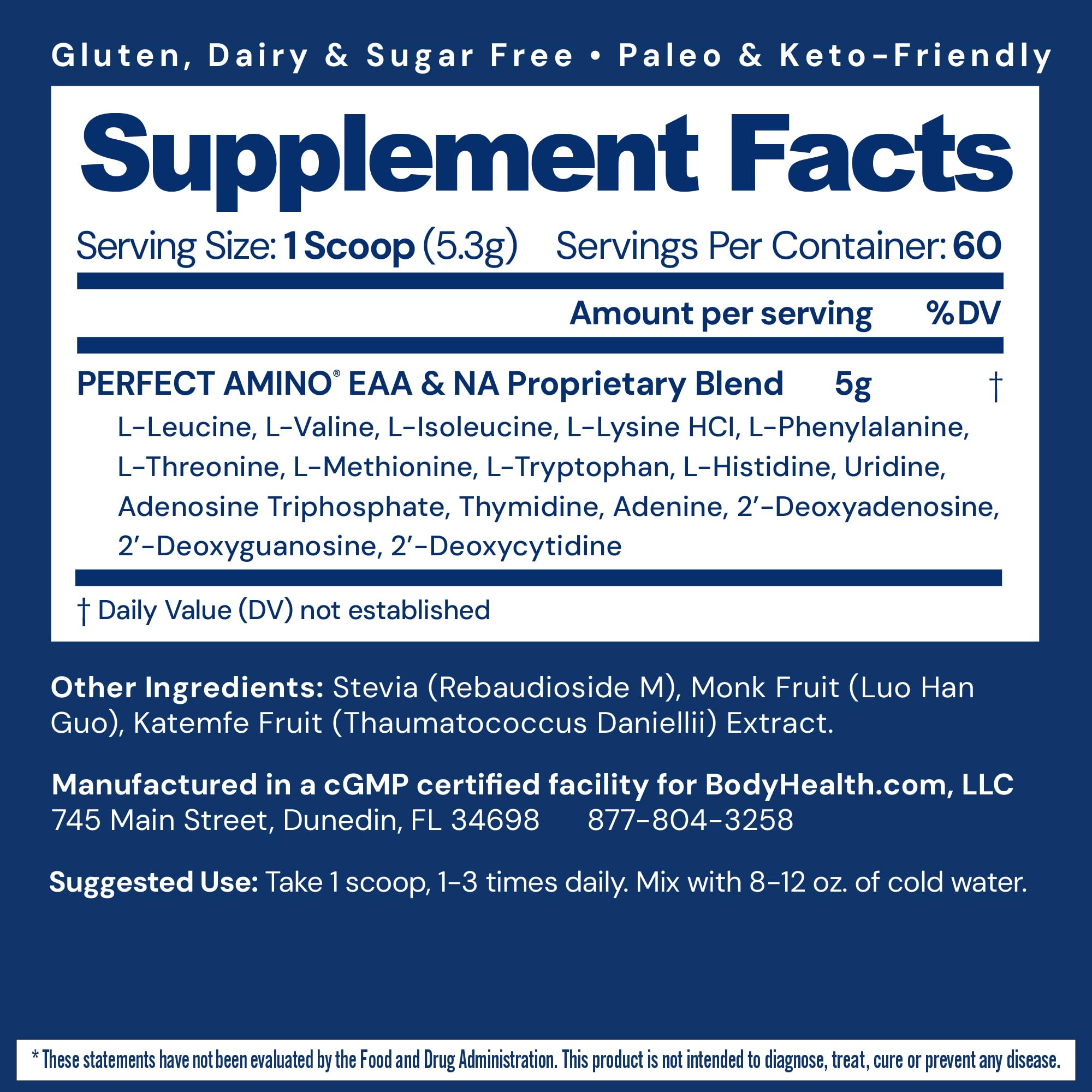BodyHealth PerfectAmino powder in a glass mixed for recovery after training.