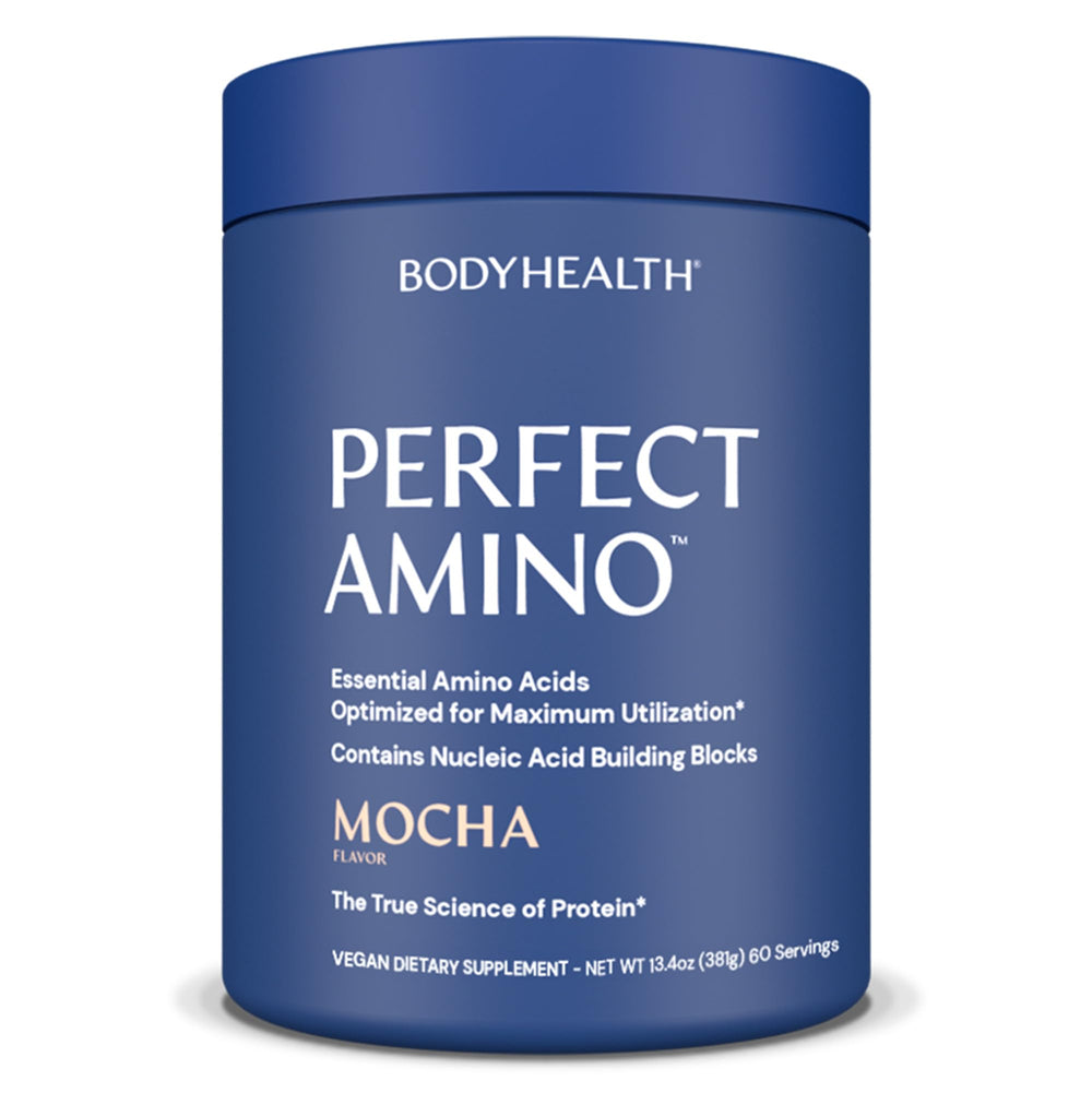 BodyHealth PerfectAmino Mocha tub pour for quick post-workout recovery.