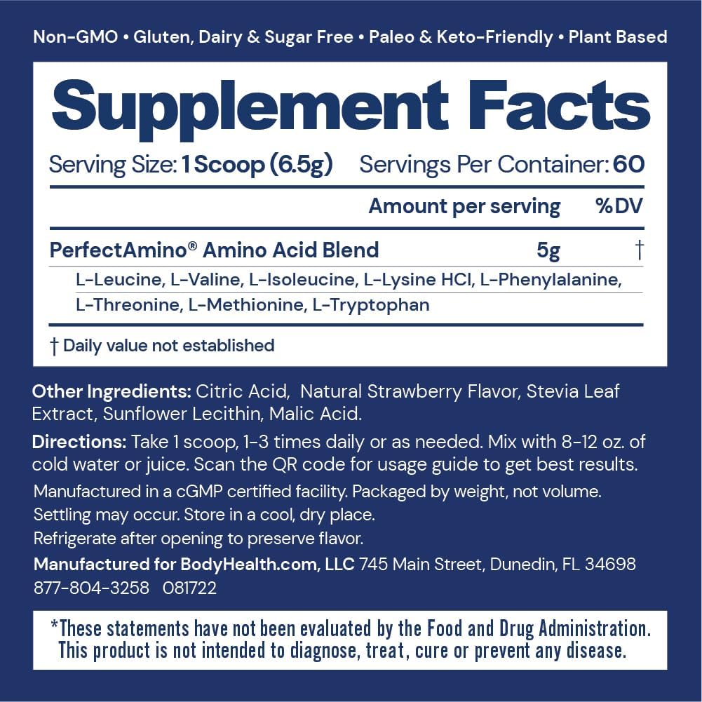 BodyHealth PerfectAmino powder dissolving in water for quick mix and energy