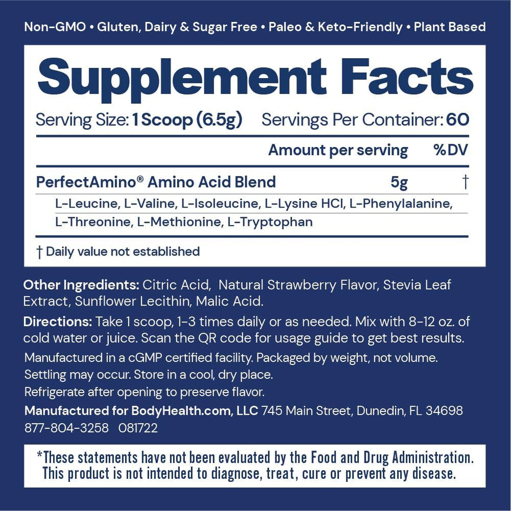 BodyHealth PerfectAmino powder dissolving in water for quick mix and energy