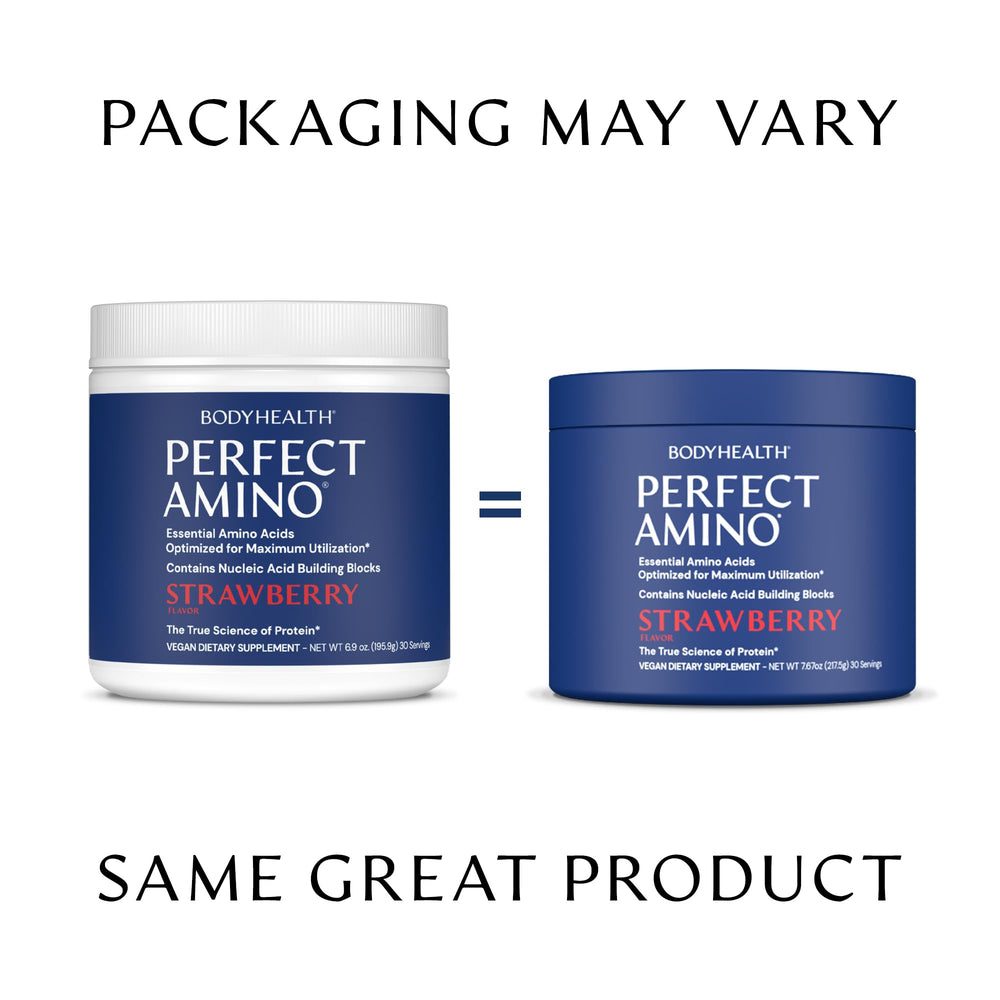 BodyHealth PerfectAmino Powder mixing in a shaker shows clean energy support.