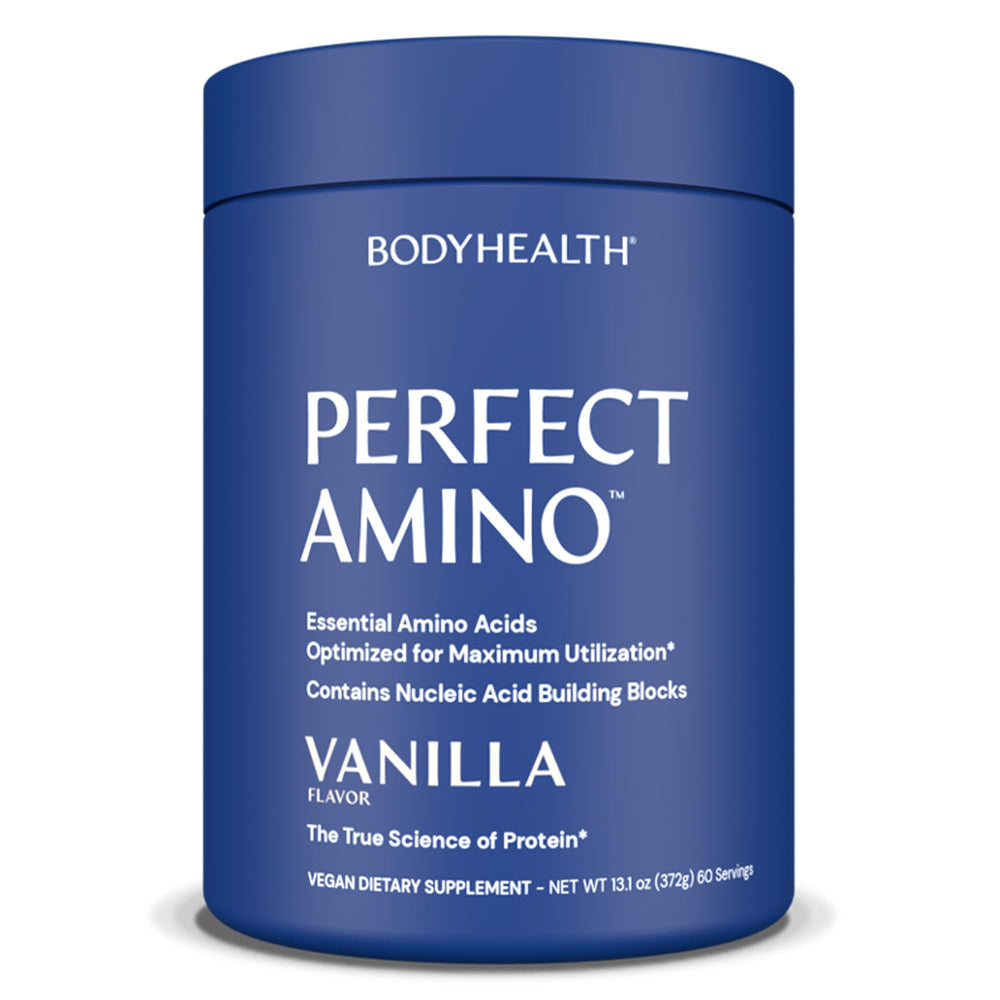 BodyHealth PerfectAmino vanilla bottle front showing recovery support