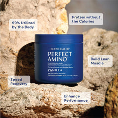 BodyHealth PerfectAmino scoop pouring to fuel pre-workout energy