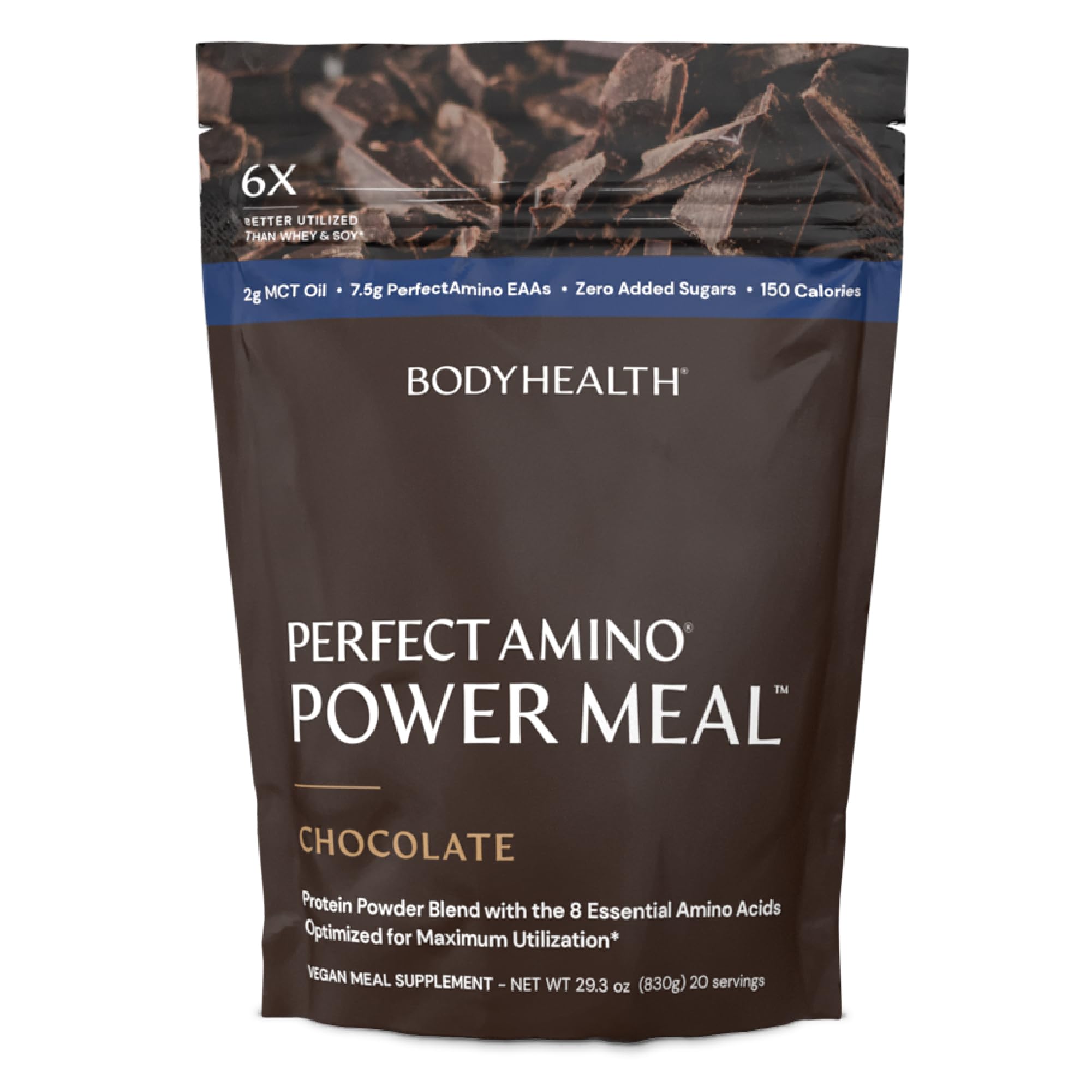 BodyHealth PerfectAmino Power Meal Shake dark chocolate being poured for a quick meal