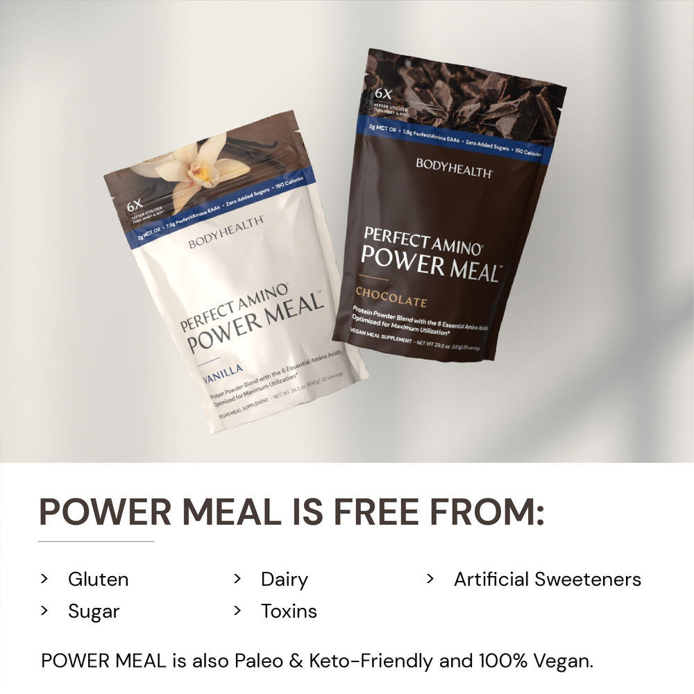 BodyHealth PerfectAmino Power Meal Shake nutrition label focusing on MCT content
