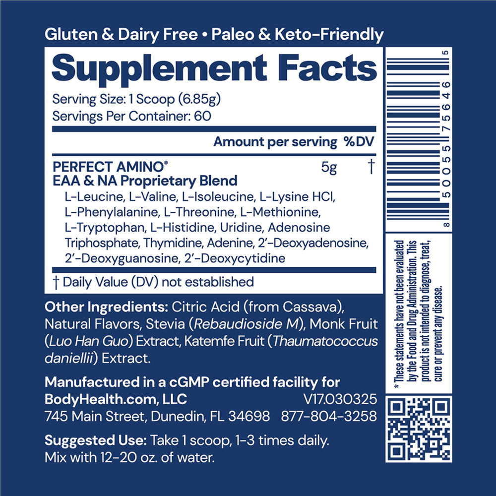 BodyHealth PerfectAmino shaker mix showing easy pre workout use
