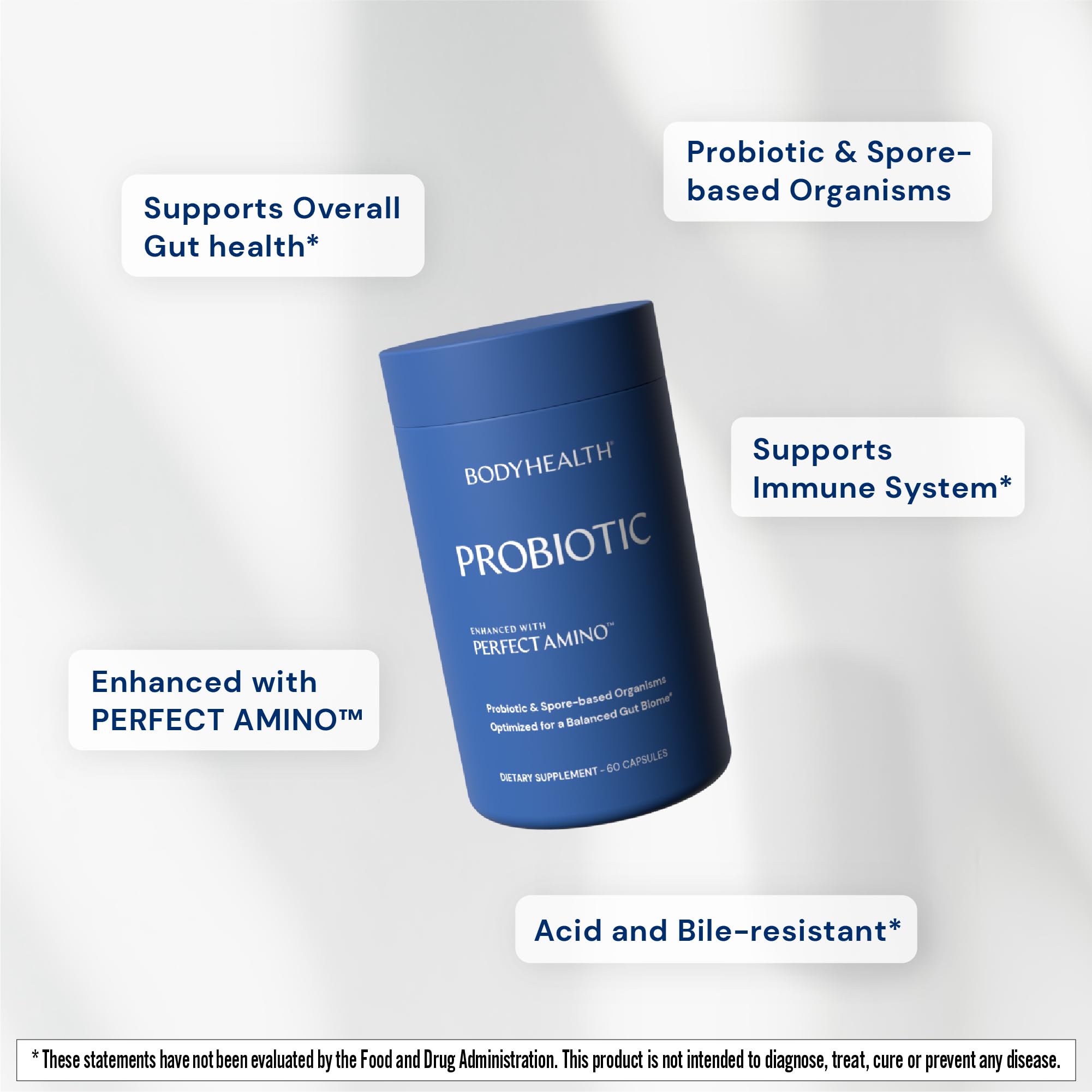 BodyHealth Probiotic PerfectAmino bottle being poured for easy daily intake