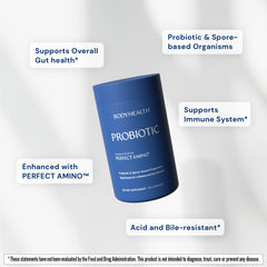 BodyHealth Probiotic PerfectAmino bottle being poured for easy daily intake
